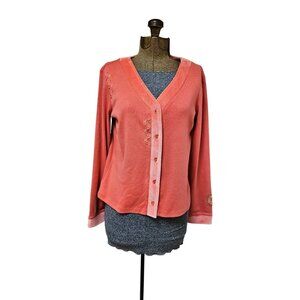 J. Jill Cardigan Womens Small Coral Embroidered Button Up Cotton Long Sleeve